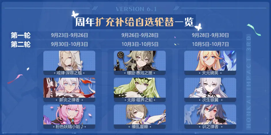 崩坏3六周年庆自选补给有哪些 崩坏3六周年庆自选补给有哪些