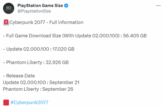PS�汾���������2077��2.0�汾�����17GB ��������Ƭ��СΪ32.9GB