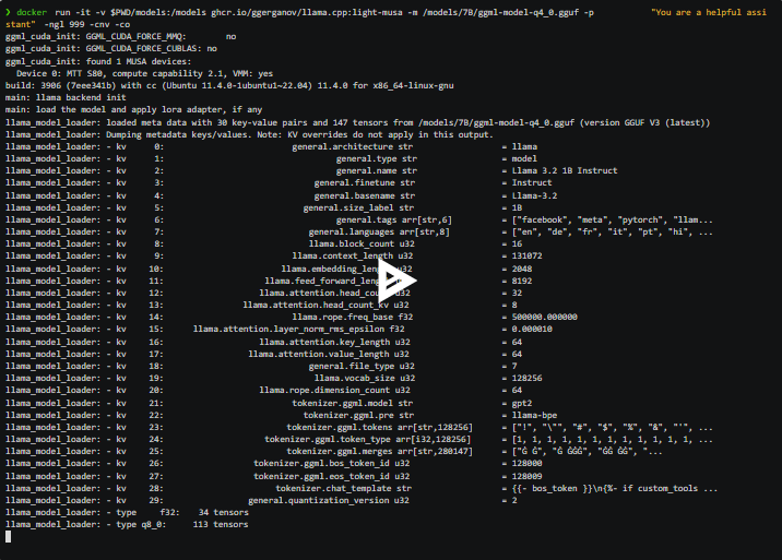 摩尔线程:MUSA 成功适配 llama.cpp,直通全球 AI 生态圈 摩尔线程:MUSA 成功适配 llama.cpp,直通全球 AI 生态圈