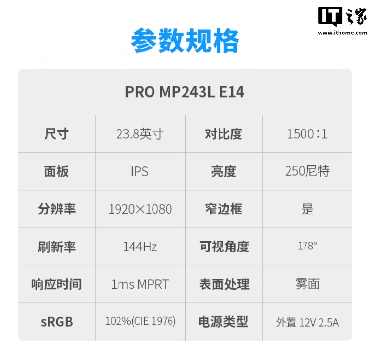 1080P 144Hz549 Ԫ΢Ƴ 23.8 ӢʾPRO MP243L E14