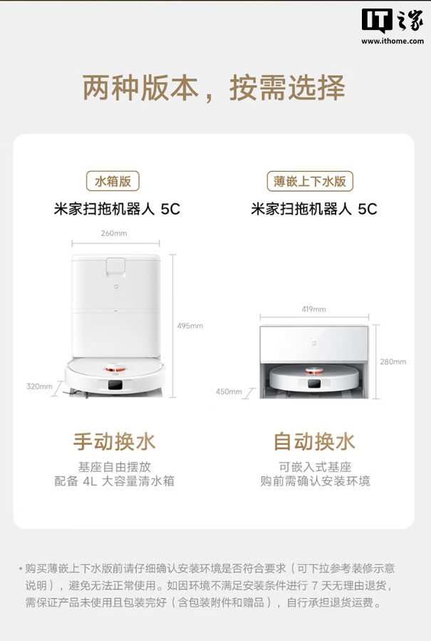 2199 元起:小米米家首款“超远外扩贴边”扫拖机器人 5C 发布,可免手洗、免晾晒拖布 2199 元起:小米米家首款“超远外扩贴边”扫拖机器人 5C 发布,可免手洗、免晾晒拖布