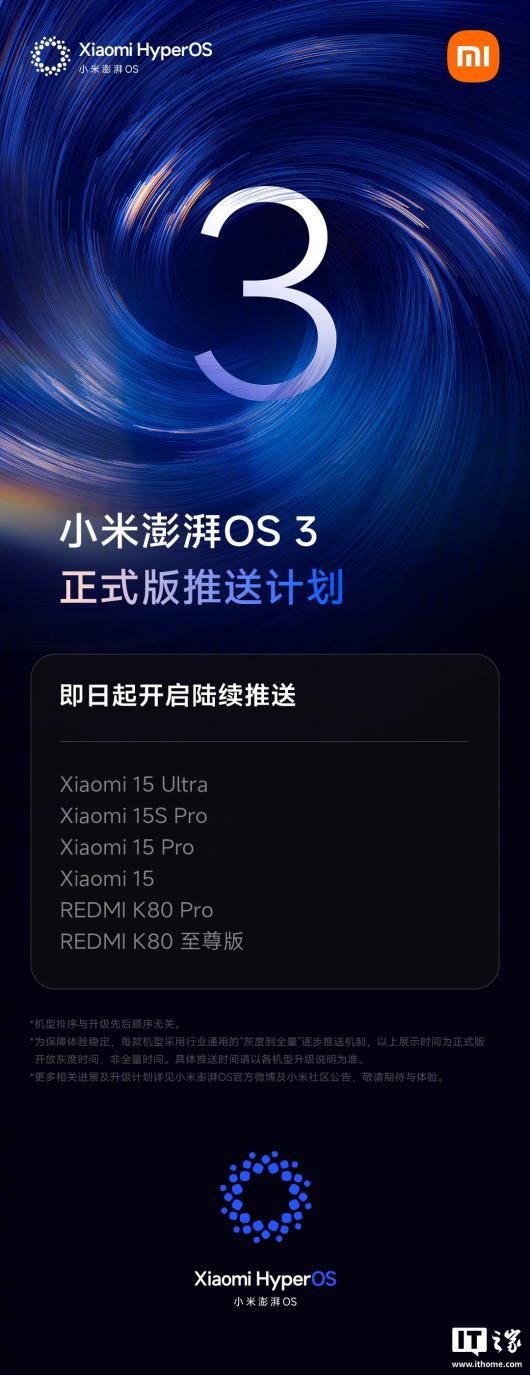 С OS 3 ʽ濪ͣ Xiaomi 15 ϵСREDMI K80 Pro 