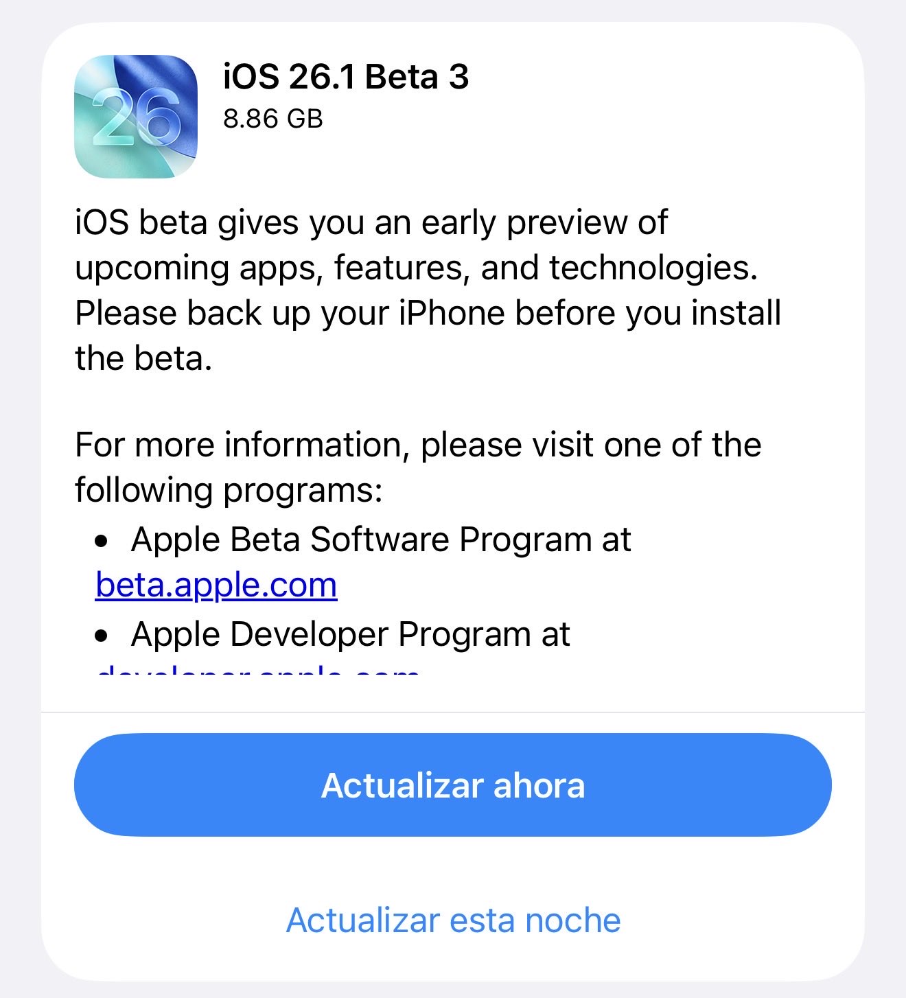 ƻ iOS / iPadOS / macOS 26.1  3 