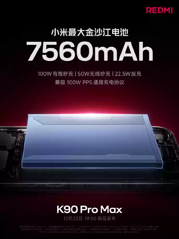 REDMI K90 Pro Max ���� 7560mAh С������ɳ����أ����� 100W PPS ���Э��
