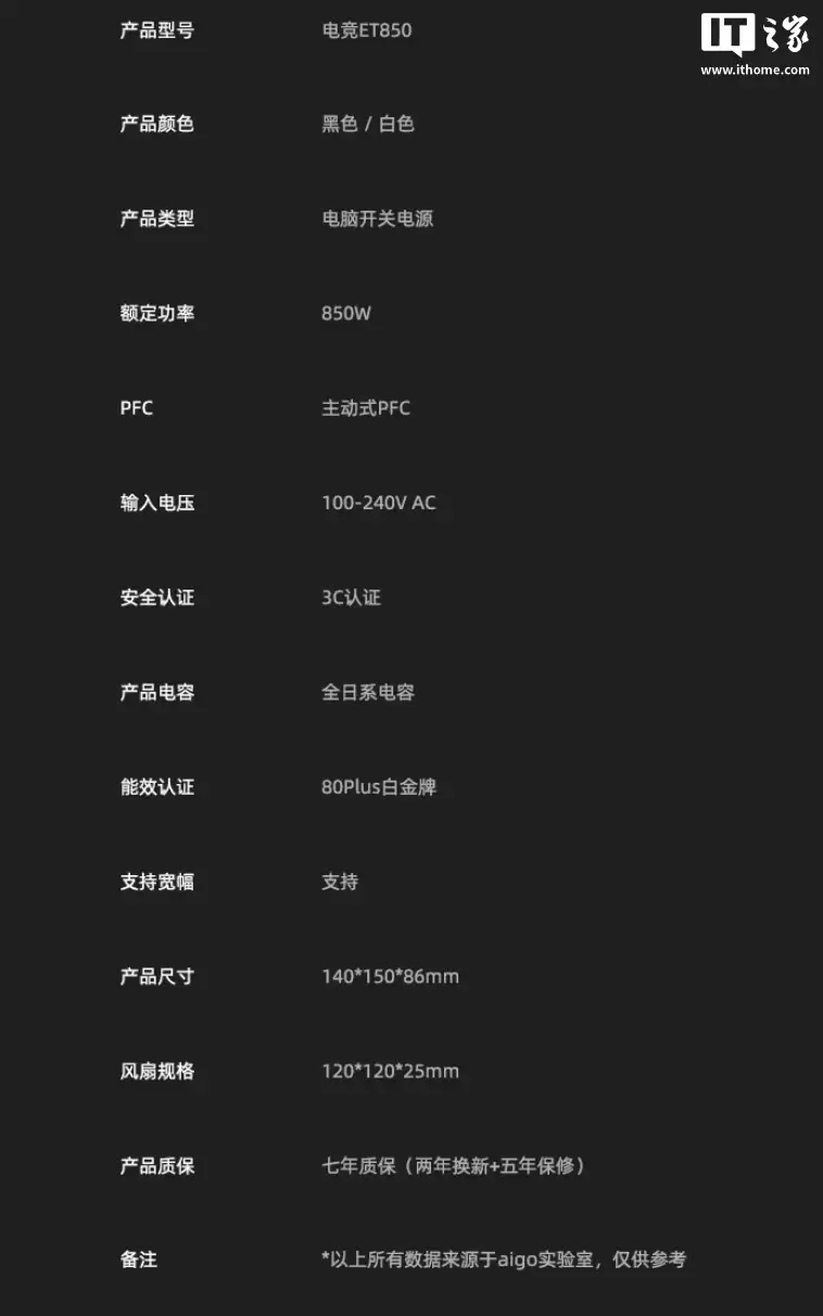 爱国者推出 ET 系列电源产品:提供 850W / 1000W 可选,549 元起 爱国者推出 ET 系列电源产品:提供 850W / 1000W 可选,549 元起