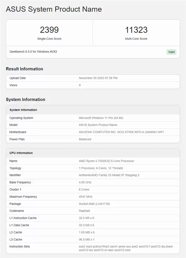 AMD锐龙5 7500X3D现身跑分平台,入门级游戏神U将至 AMD锐龙5 7500X3D现身跑分平台,入门级游戏神U将至