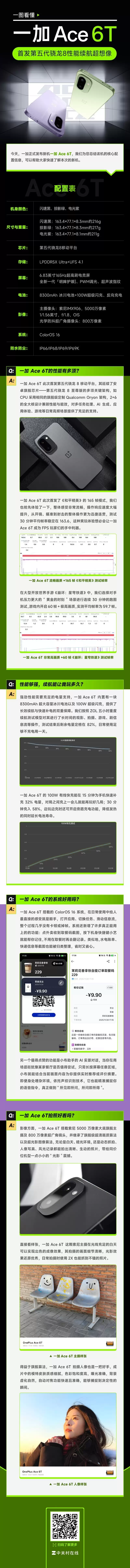 一加 Ace 6T一图看懂:首发第五代骁龙8性能续航超想像 一加 Ace 6T一图看懂:首发第五代骁龙8性能续航超想像