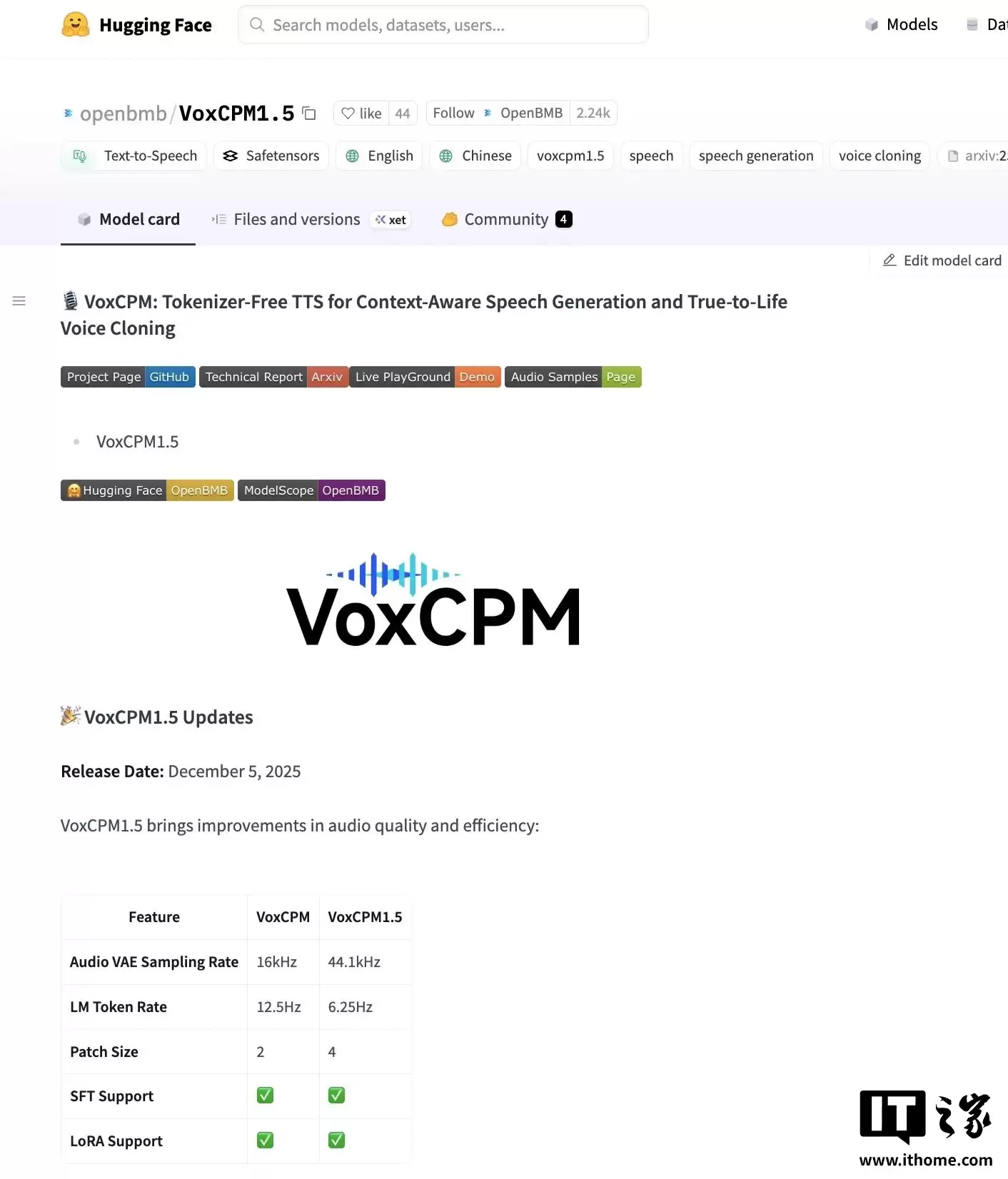 ������� VoxCPM 1.5 �������� AI ģ�Ϳ�Դ���߲�����Ƶ��¡������Ч�ʷ���