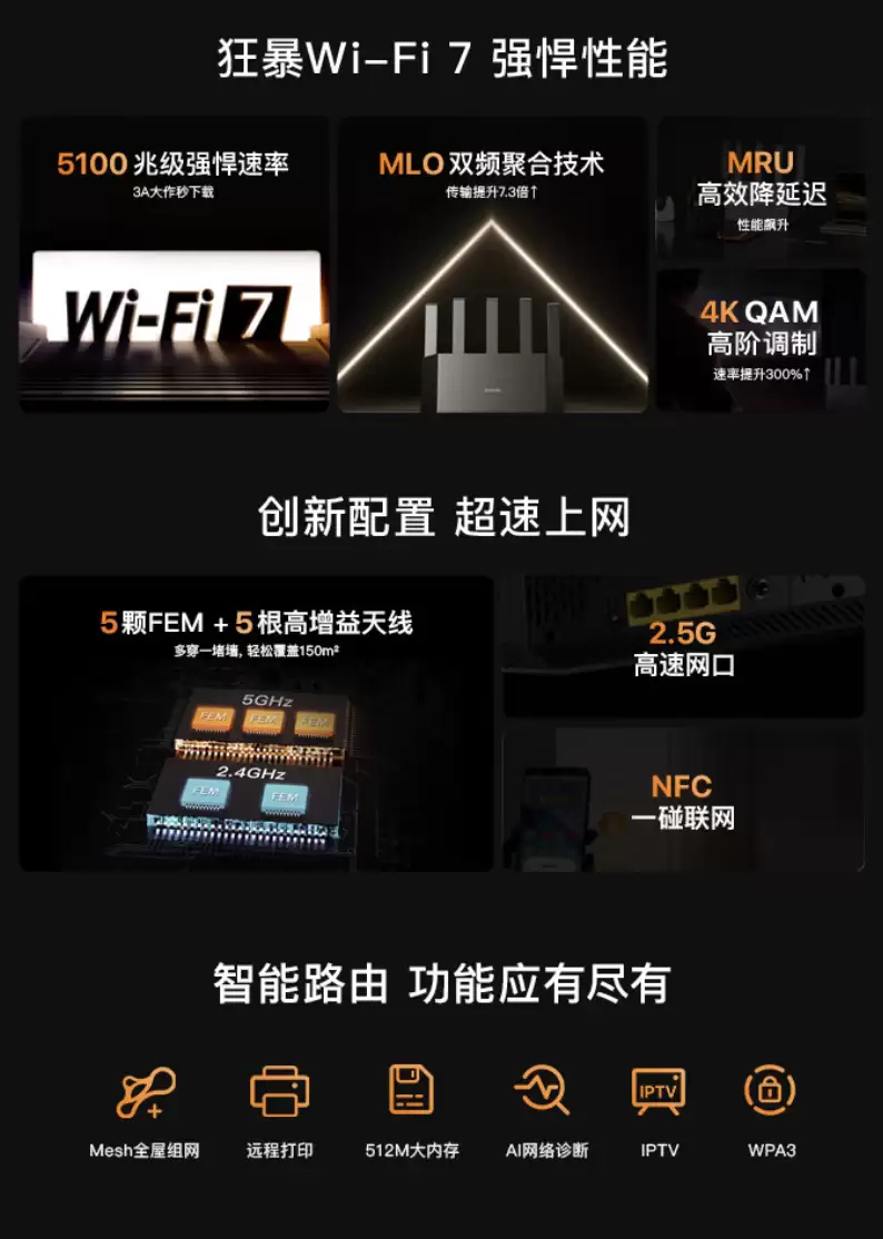 Wi-Fi 7 路由器 209 → 85 元,腾达云霄 BE5100 再探新低 Wi-Fi 7 路由器 209 → 85 元,腾达云霄 BE5100 再探新低