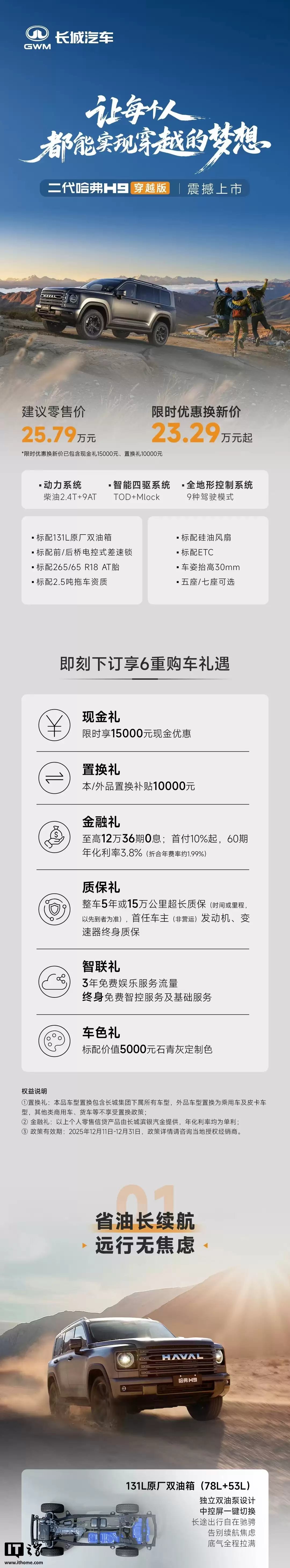 ���ǹ��� H9 ��Խ�� SUV ���У����� AT ̥����˫���䣬��ʱ���¼� 23.29 ��Ԫ��