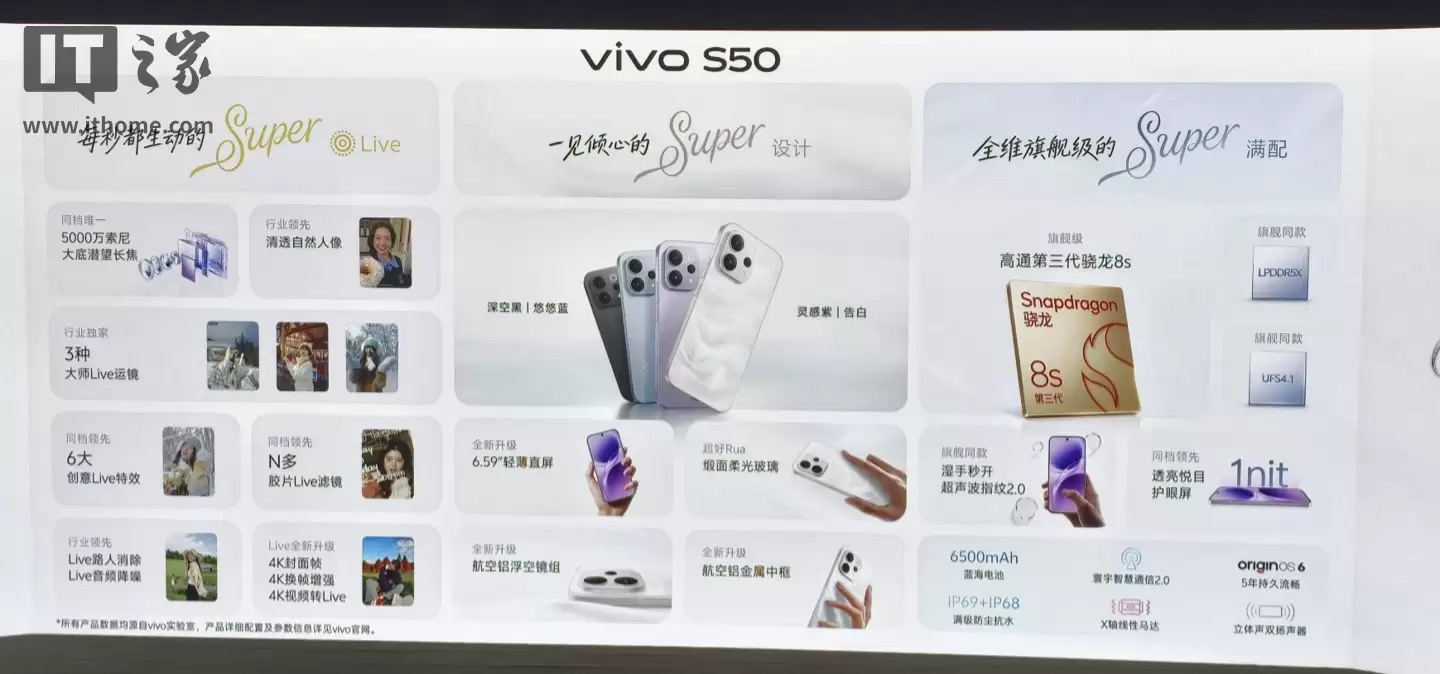 2999 Ԫ�� vivo S50 �ֻ����������������� 8s оƬ��6500mAh ���