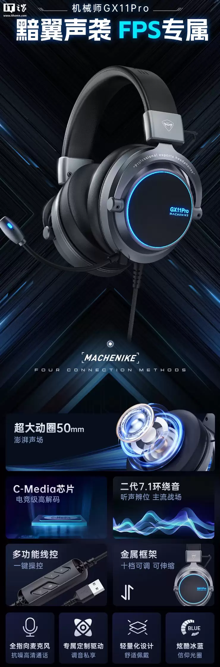 机械师推出 GX11Pro 头戴式耳机:50mm 动圈单元、第二代虚拟 7.1 声道环绕音,169 元 机械师推出 GX11Pro 头戴式耳机:50mm 动圈单元、第二代虚拟 7.1 声道环绕音,169 元