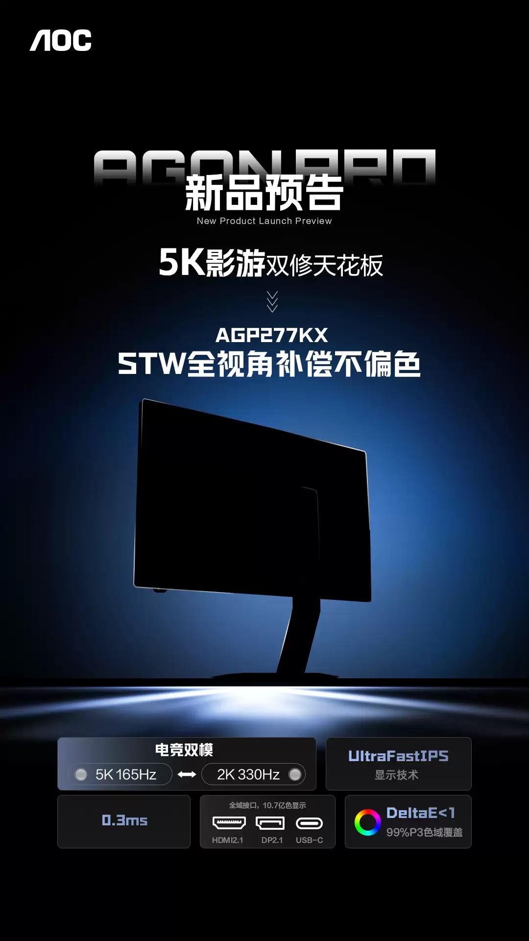 AOC Ԥ�� 5K 165Hz / 2K 330Hz ˫ģ��ʾ�� AGP277KX��2026 �� 1 �¿���