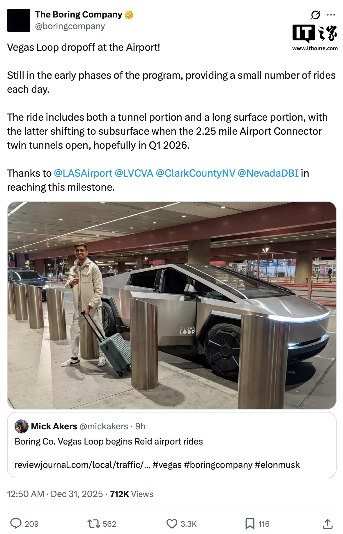 ��˹�� The Boring Company ���� Vegas Loop ������ͨ������������˹ά��˹���������� 12 ��Ԫ