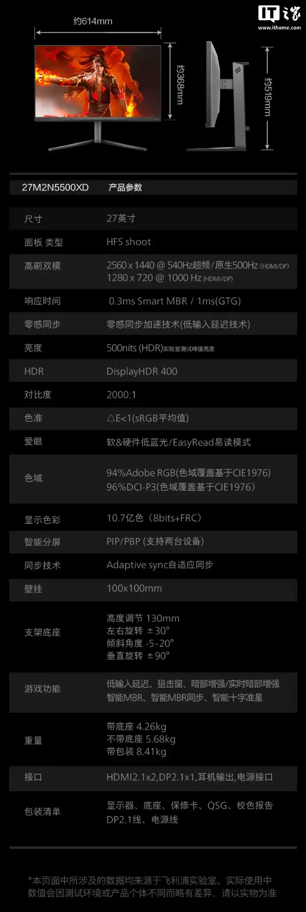 ������ 27 Ӣ����ʾ����27M2N5500XD��������720P 1000Hz/2K 540Hz ˫ģ��4999 Ԫ