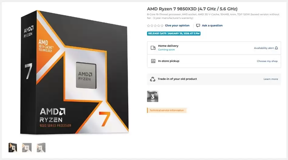 AMD����R7 9850X3D����1��29�շ�����������AI����˫����