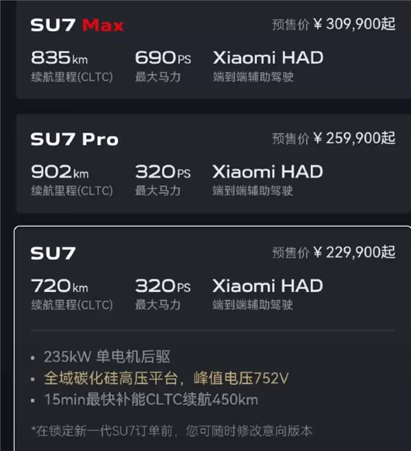 С��SU7��ʽ���������ۼ�22.99��ԪԤ�ۻ�