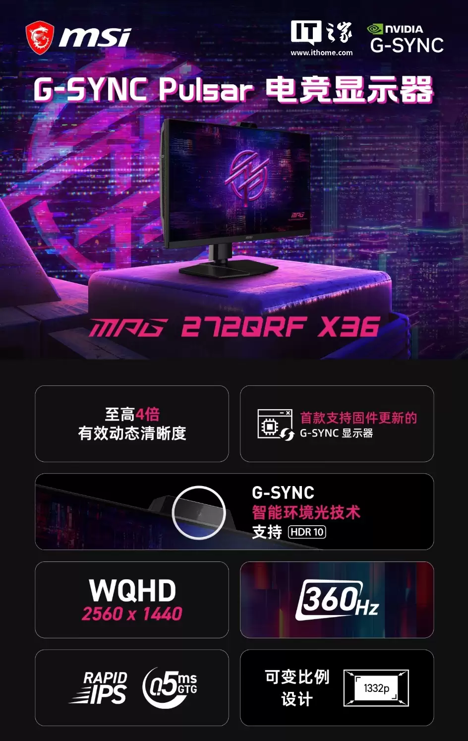 ΢�ǡ�MPG 272QRF X36��27 Ӣ����ʾ�������ϼܣ�2K 360Hz + ���ߴ�������4999 Ԫ