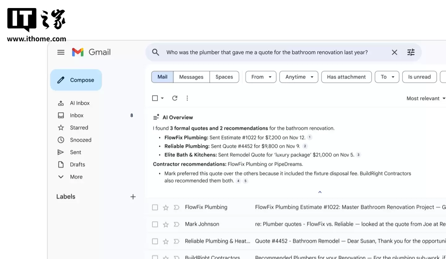 �ȸ轫 Gemini AI �������� Gmail�����ṩ�Ի�ժҪ���ʴ�ȹ���