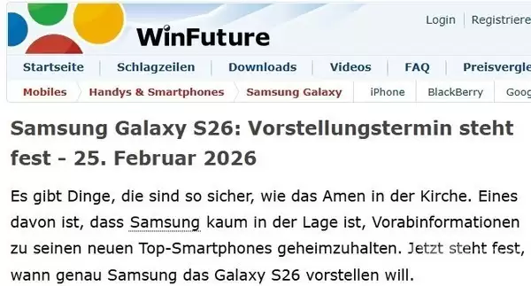 ����Galaxy S26ϵ�ж���2026��2��25�շ���