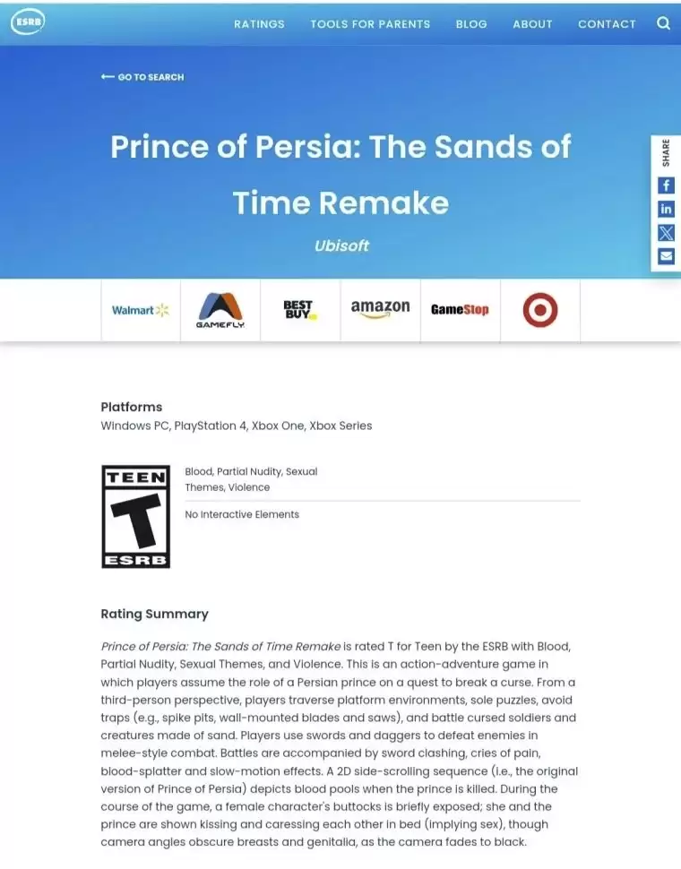 ���̡���˹���ӣ�ʱ֮ɳ�����ư�� ESRB ��֤�������ڽ��ڷ���