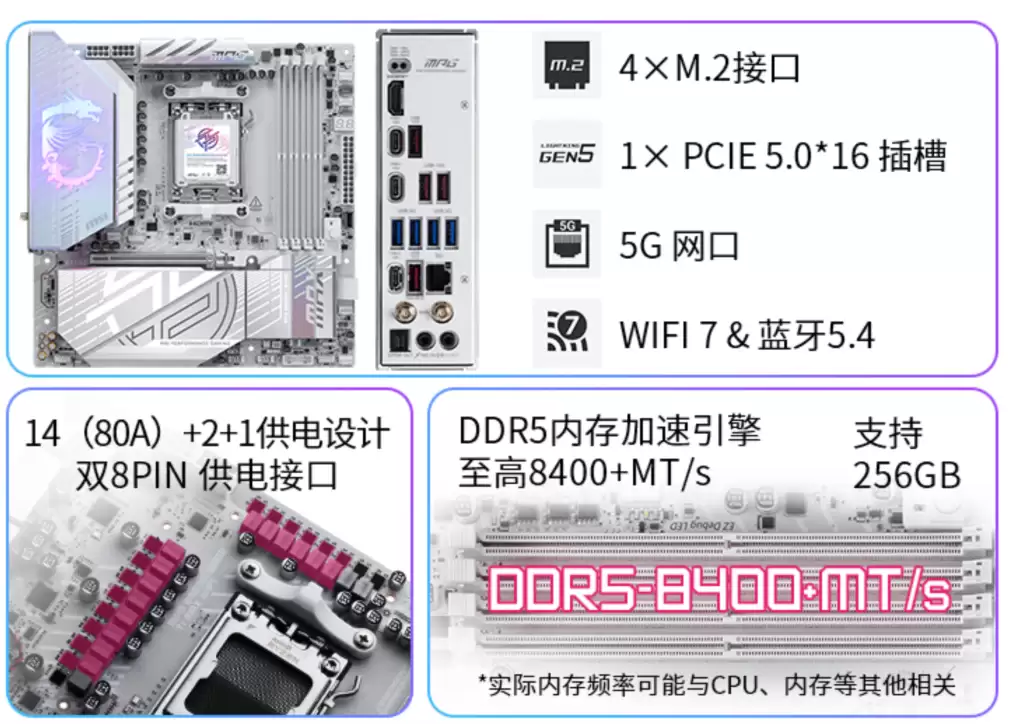 微星MPG B850M EDGE TI MAX WIFI主板上市:银白刀锋,性能与颜值兼具 微星MPG B850M EDGE TI MAX WIFI主板上市:银白刀锋,性能与颜值兼具