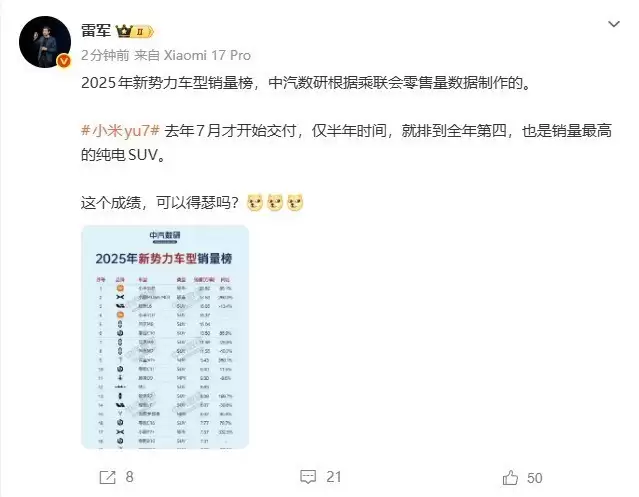 С��SU7��YU7˫���԰�����������ǰ�壬YU7��������ȴ���SUV