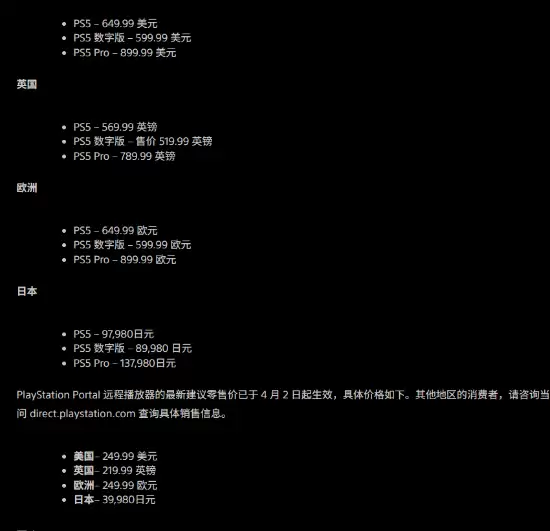 索尼官宣!PS5系列硬件价格再次上涨! 索尼官宣!PS5系列硬件价格再次上涨!