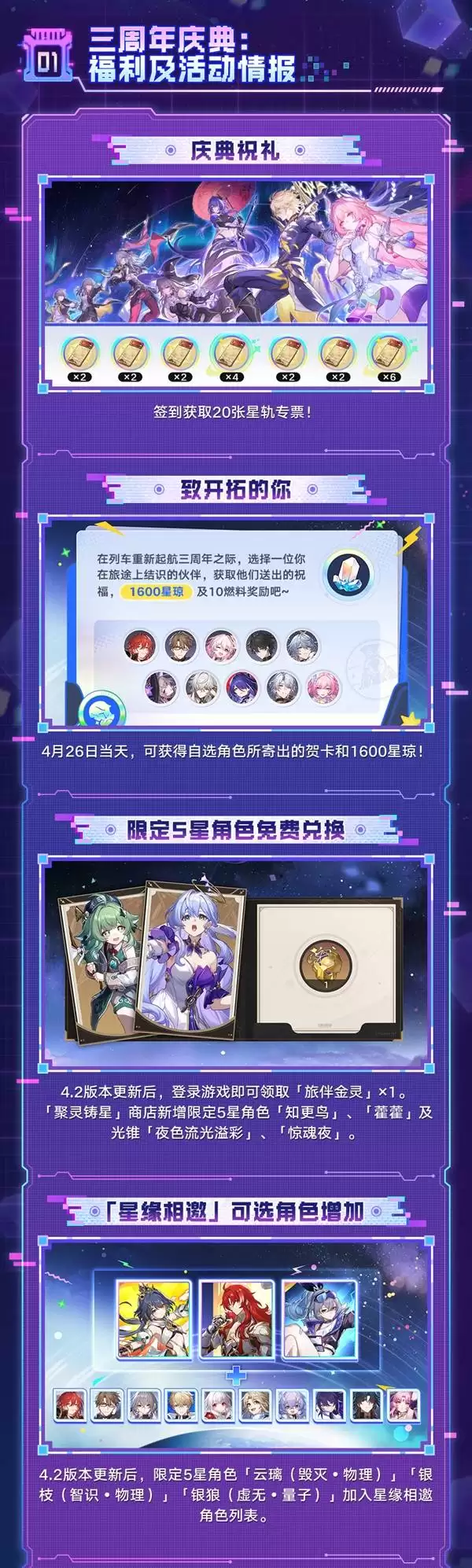 崩坏星穹铁道4.2周年庆前瞻内容汇总 三周年庆有哪些活动 崩坏星穹铁道4.2周年庆前瞻内容汇总 三周年庆有哪些活动