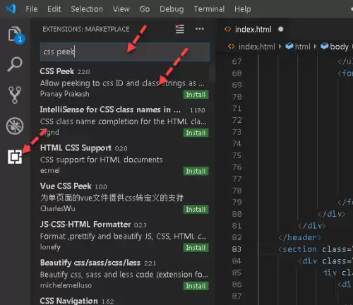 VSCODE��ô��װCSS Peek������ٲ鿴CSS����-��װCSS Peek�������ϸ����