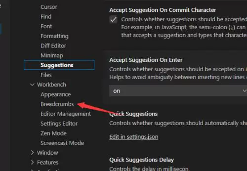 Visual Studio Code禁用导航面包屑怎么关闭 Visual Studio Code禁用导航面包屑怎么关闭