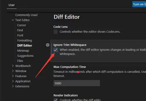 Visual Studio Code忽略修剪空白怎么实现 Visual Studio Code忽略修剪空白怎么实现