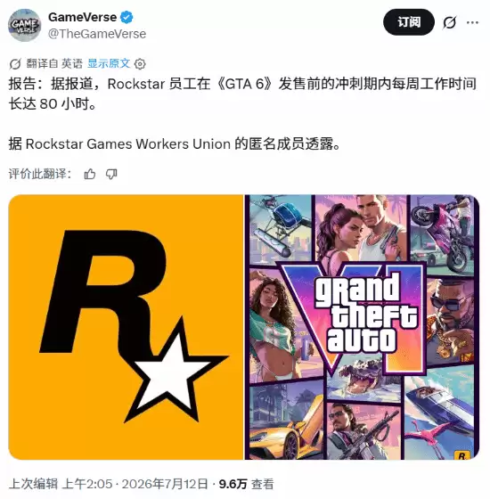 GTA6����Ա���������ܹ�ʱ��80Сʱ